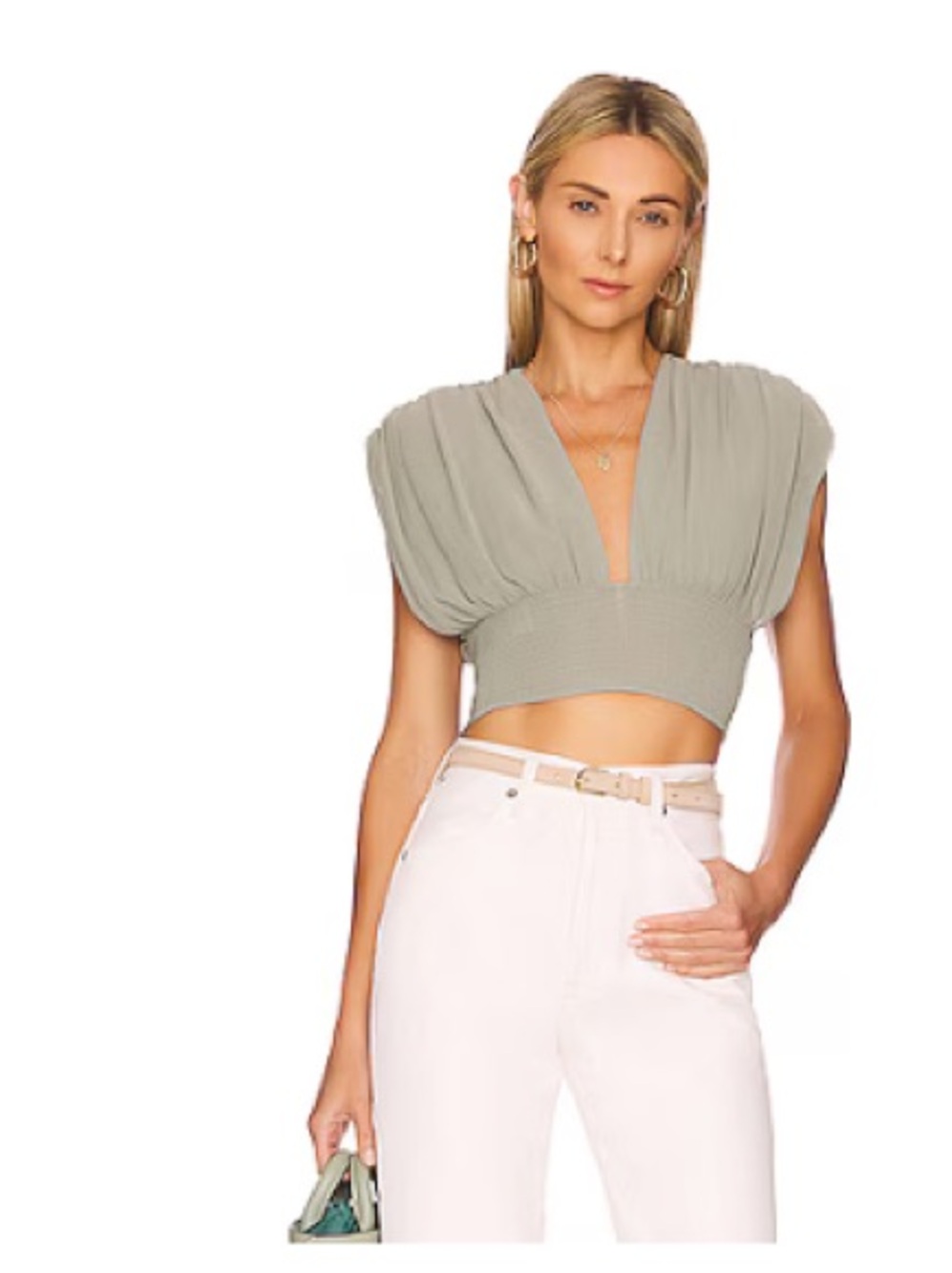 Free People Cropped V-Neck Top in Seagrass Green